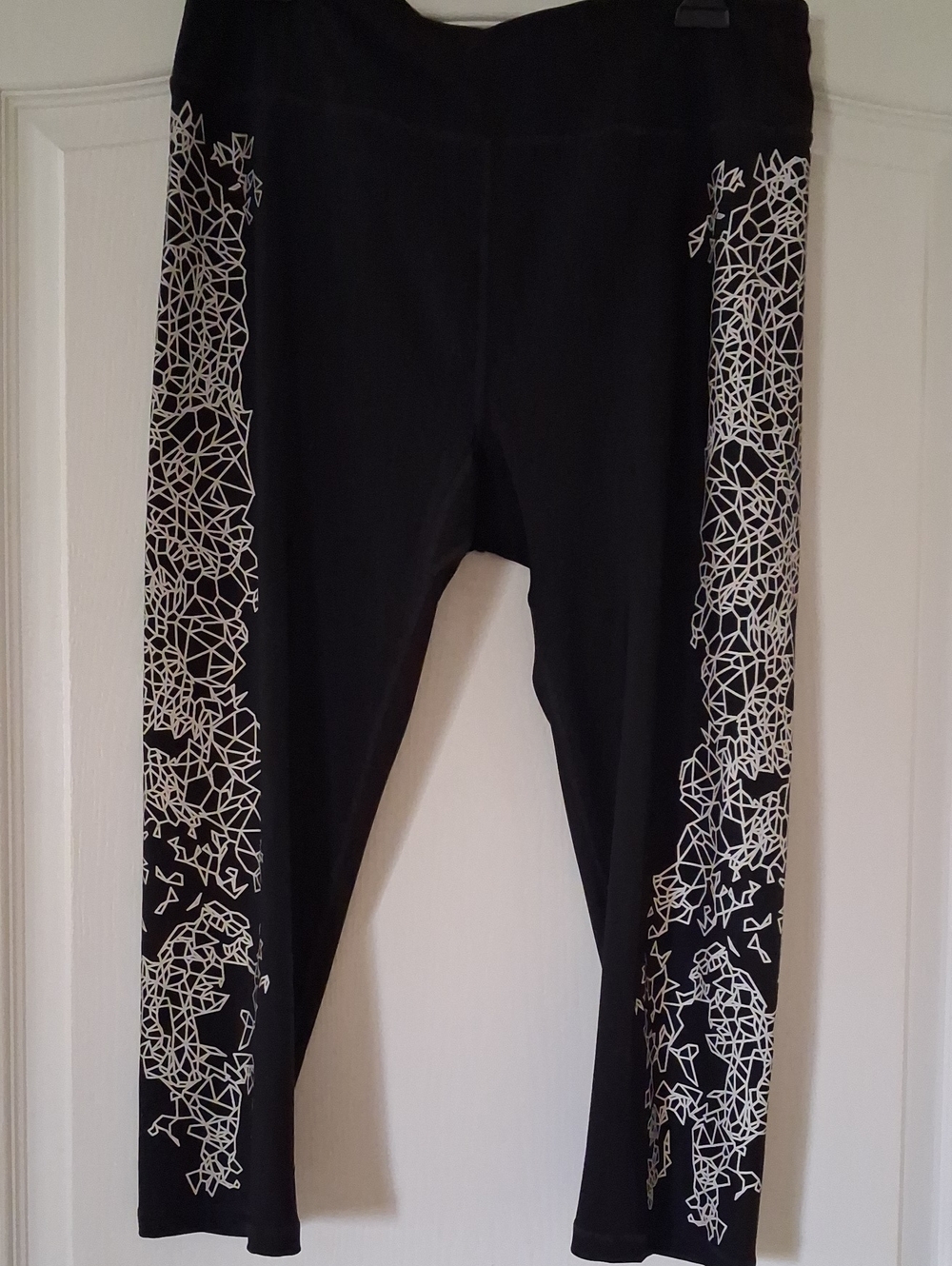 Black Women's Leggings with White Geometric Side Panels